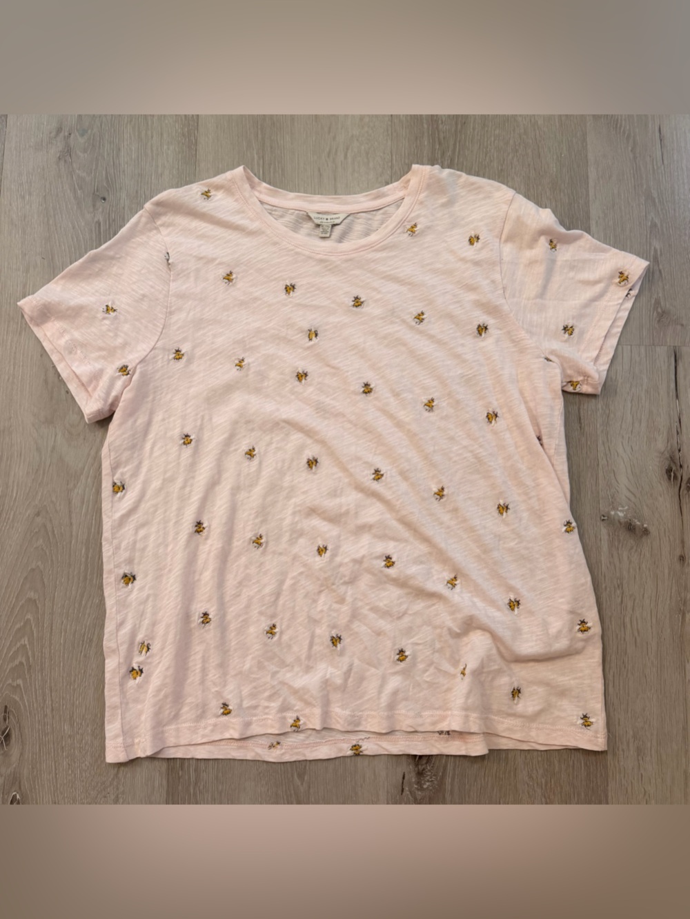 Lucky Brand Bee Embroidered Easy Crew Neck T-Shirt - Pink - Size XL